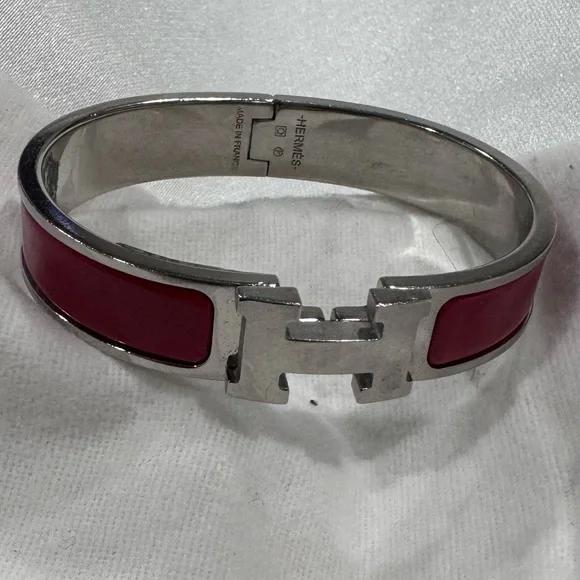 Hermes Silver Bracelet Enamel Narrow Clic Bracelet Burgundy